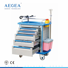 AG-ET001A1 approuvé ABS matériel hôpital d&#39;urgence soins infirmiers chariot de médecine avec des colonnes en aluminium